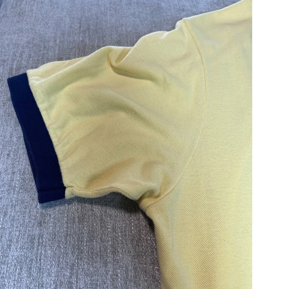Polo Ralph Lauren Mens XL Yellow Navy Blue Contrast Collar Pique Polo Shirt